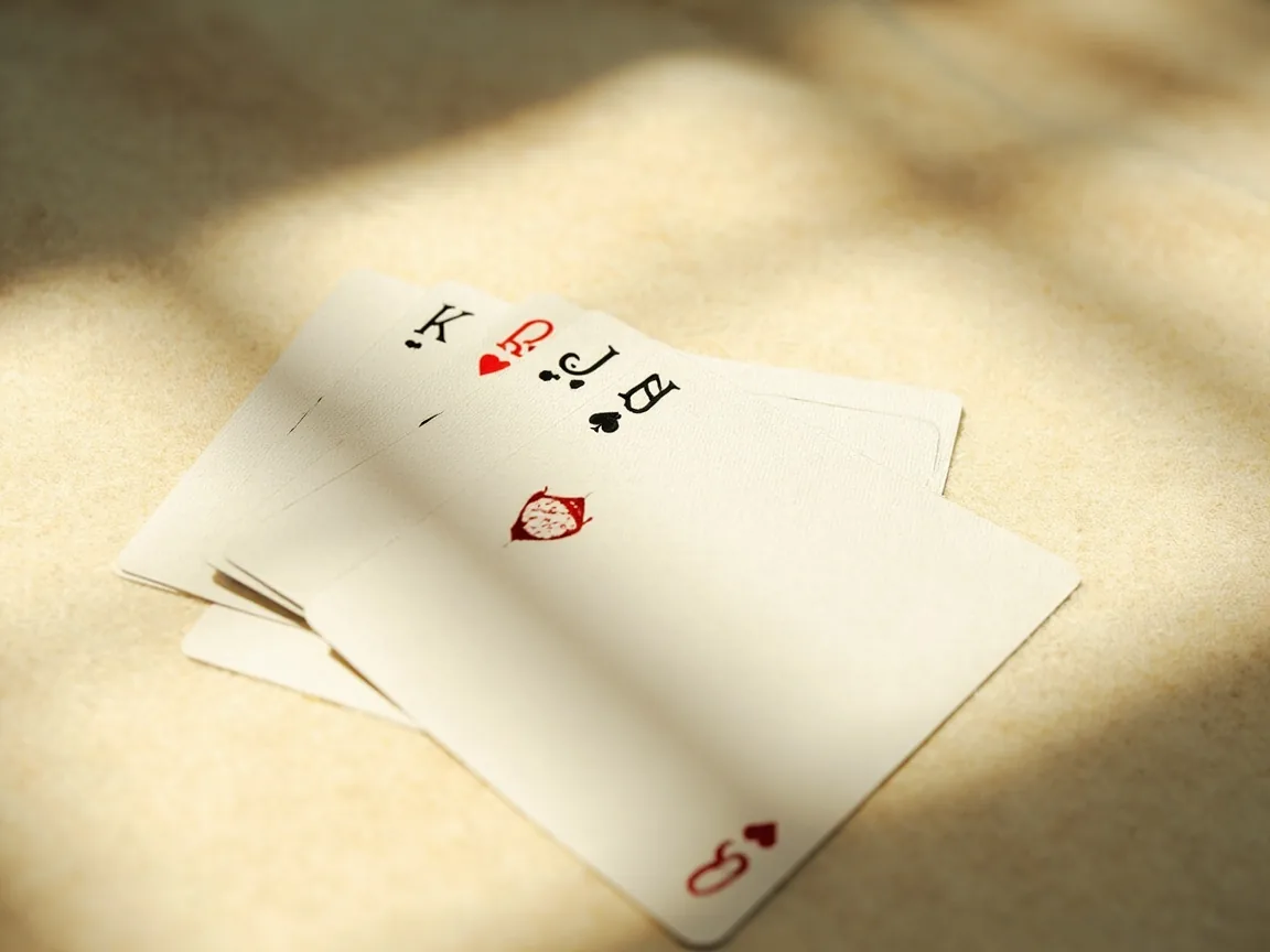 A close-up of three rummy melds side by side on light felt — a pure sequence, an impure sequence with a joker, and a set of three-of-a-kind.