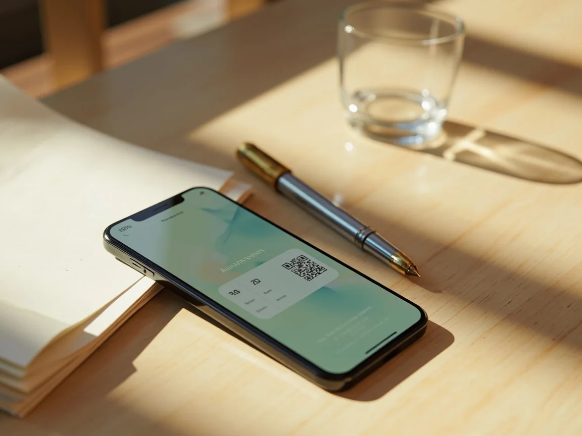 A close-up of an adult hand holding a smartphone showing a payment confirmation screen, with a wooden tabletop in the background.